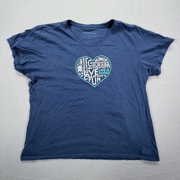 Life Is Good Tops - Life is Good Womens T-Shirt Crusher Navy Blue Heart Graphic XXL